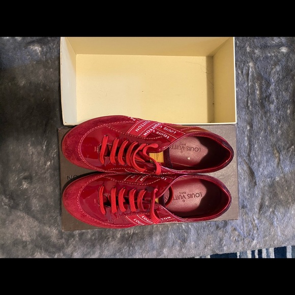Louis Vuitton Shoes - Red suede Louis Vuitton sneakers